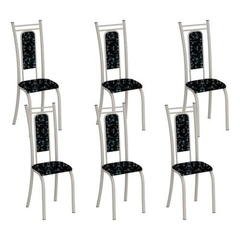 Kit 6 Cadeiras Paris Corino Preto Lirio Tubo Champanhe