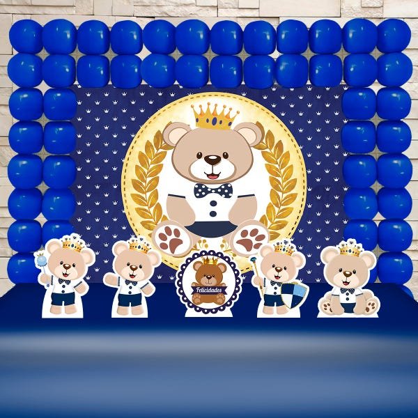 Festa Aniversário Ursinho Príncipe Kit Ouro Chá de Bebê - 1