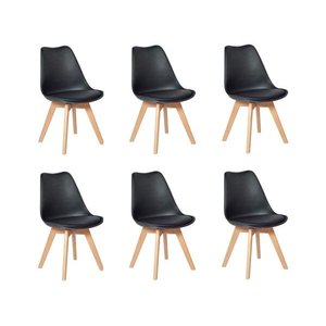 Kit 6 Cadeiras Eames Wood Leda Design - Preto