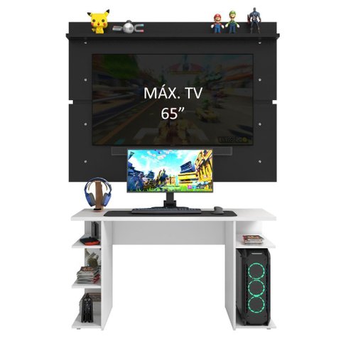 Mesa Para Computador Gamer e Painel Tv Branco/preto