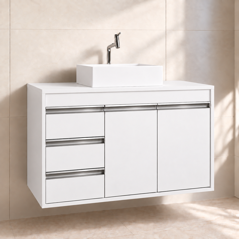 Gabinete de Banheiro Torino com Gavetas e Armários Toucador Pérola 76cm Montado Fimap Branco