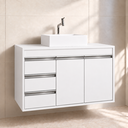 Ver imagem 1 de Gabinete de Banheiro Torino com Gavetas e Armários Toucador Pérola 76cm Montado Fimap Branco