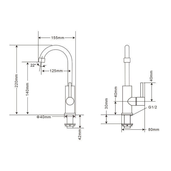 Torneira Banheiro/Lavabo Inox Giratória Mesa Curta NOX04 Doan - 5