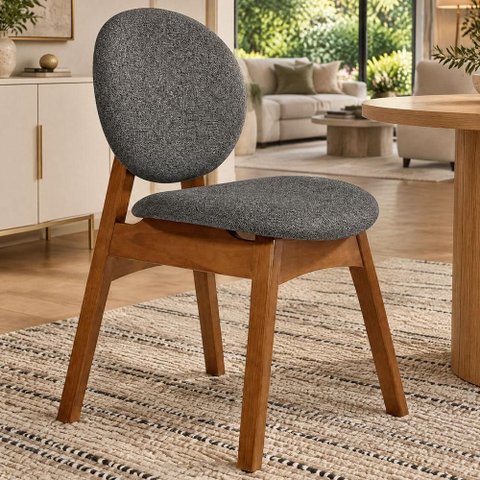Cadeira para Sala de Jantar Cozinha Estofada Rattan Ibis L02 Linho Mescla Chumbo - Lyam Decor