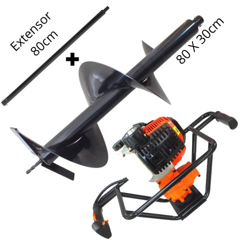 Perfurador de Solo à Gasolina Vulcan VPS 520 Broca 80x30cm + Extensor de 80cm Para Construção
