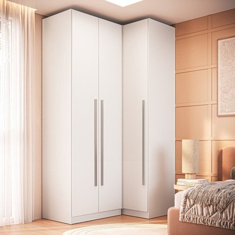 Guarda Roupa Modulado 100% MDF 2 Peças com Canto Reto 3 Portas Integrato Branco