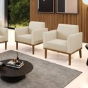Ver imagem 2 de Kit 2 Poltronas Base de Madeira Fixa Castanho Marisa Corino D03 - D'Rossi Bege