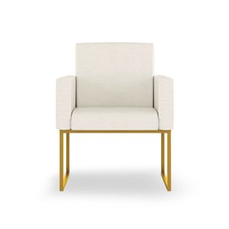 Poltrona Moderna Tecido Linho Cor Bege - Base Ferro Dourado - 2