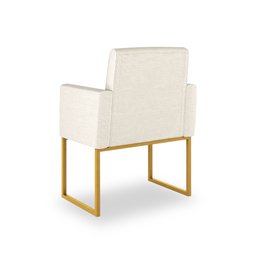 Poltrona Moderna Tecido Linho Cor Bege - Base Ferro Dourado - 4