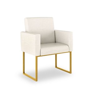 Poltrona Moderna Tecido Linho Cor Bege - Base Ferro Dourado