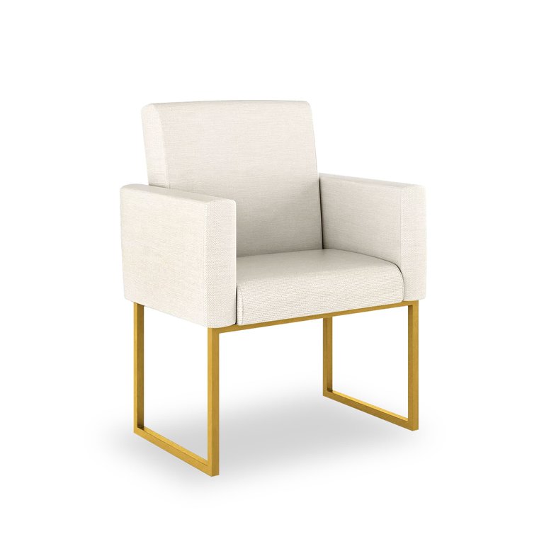 Poltrona Moderna Tecido Linho Cor Bege - Base Ferro Dourado