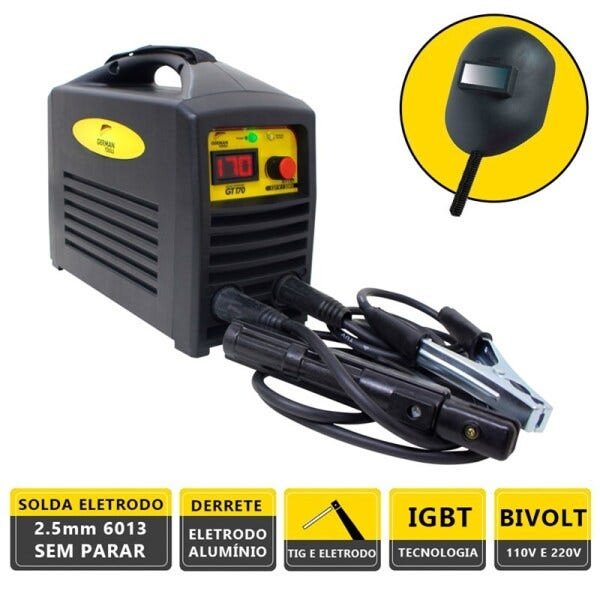 Kit maquina solda inversora german tools gt 170 bivolt + escudo