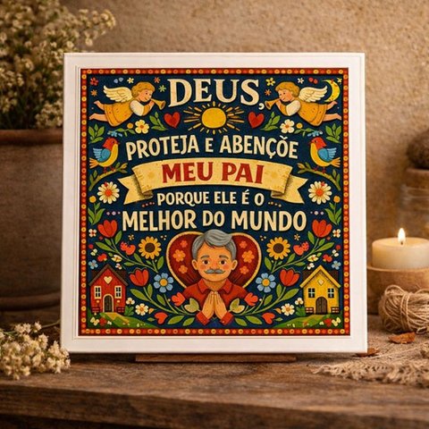 Quadro Benção para Meu Pai Amado 33x33cm Mold Branca Vidro