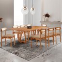 Ver imagem 1 de Conjunto de Mesa de Jantar Ello Tampo 240cm Barril Laminado e 8 Cadeiras Mônaco Premium Marrom/Linho Palha/Imbuia/Cinamomo