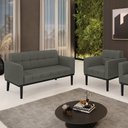 Ver imagem 1 de Conjunto Poltrona e Namoradeira Decorativa Karen Pés Fixo em Madeira Preto Linho Cinza Mesclado G19
