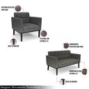 Ver imagem 3 de Conjunto Poltrona e Namoradeira Decorativa Karen Pés Fixo em Madeira Preto Linho Cinza Mesclado G19