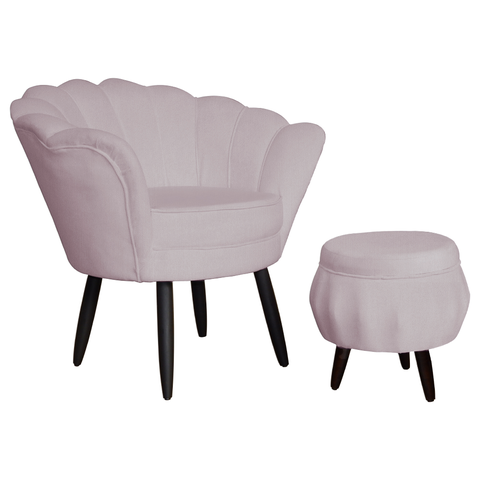 Kit 1 Poltrona Com 1 Puff Pés Palito Salão de Beleza Pétala Suede Rose - LM DECOR
