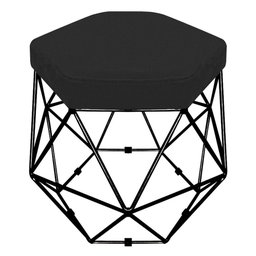 Kit 02 Puffs Banco Aramado Hexagonal Preta Suede Preto - 4
