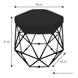 Kit 02 Puffs Banco Aramado Hexagonal Preta Suede Preto - 2