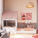 Ver imagem 6 de Cama Infantil Montessoriana Casinha com Grade MDP Branco e Rosa Completa Móveis 108cm Solteiro
