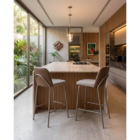 Kit 2 Banquetas Dubai Linho Areia Courino Champagne