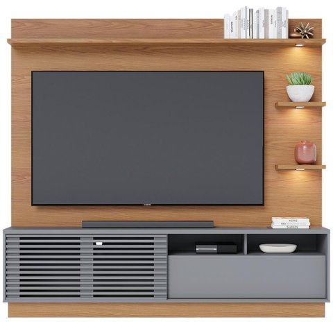 Estante Painel para Tv 70 Pol com Led Itapema C04 Freijó Cinza Fosco - Lyam Decor
