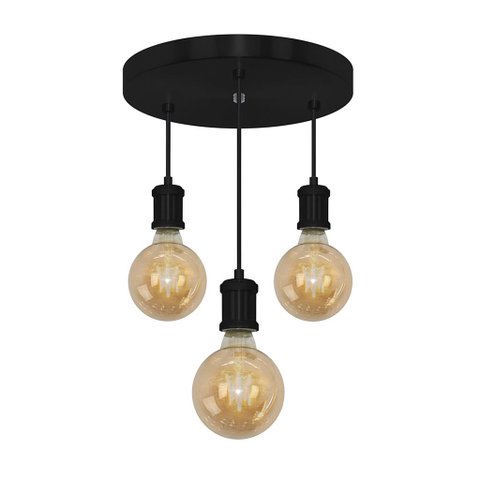 Pendente Redondo Triplo Tubo Gourmet Nordic Preto