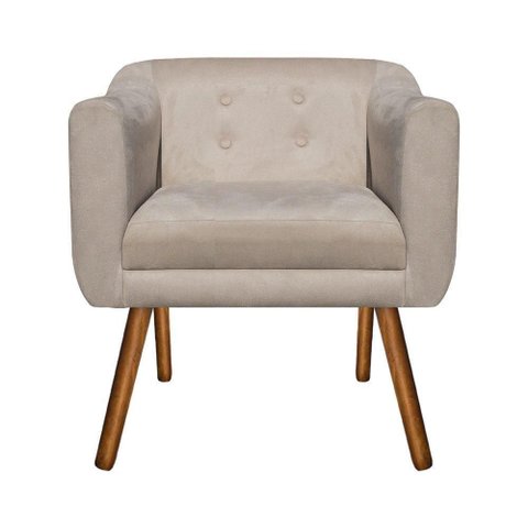 Poltrona Julia Decorativa Sala Suede Pé Palito Castanho Assento Confortável Bege D'Rossi