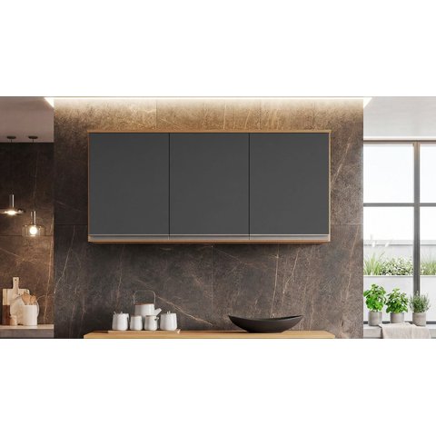 Armário Aéreo 3 Portas Premium 120cm Freijó/Cinza - Nathan