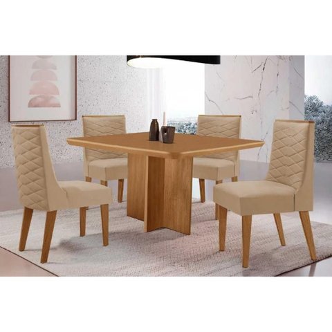 Mesa Cozinha Berlim 90 + 4 Cad Dafne Naturale/Bege Rufato