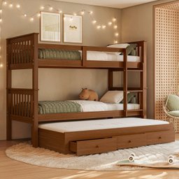 Treliche Solteiro Madeira Maciça Reforçada Cama Aux Gavetas - 1