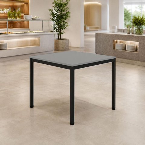 Mesa Cozinha e Refeitório 4 Lugares Quadrada 90cm x 90cm Pés Metal Casa Lar Cor:Cinza Sagrado com