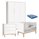 Ver imagem 1 de Quarto de Bebê Classic 3 Portas com Colchão e Cômoda Gaveteiro Branco Pés Madeira Natural - Reller
