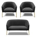 Ver imagem 1 de Sofá Namoradeira e 2 Poltronas Pé de Ferro Dourado Stella Suede D03 - D'Rossi Preto