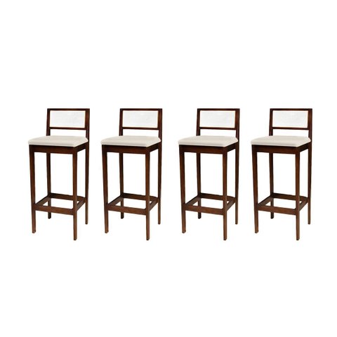 Kit 4 Banquetas Madeira Imbuia com Palha Cozinha Encosto Palha Rattan