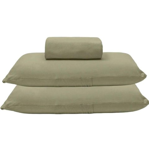Jogo de Lençol Casal Malha 100% Algodão Basic Liso Verde Musgo 3 Peças Buettner