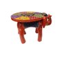 Banqueta - Elefante - Madeira - Pequeno - Pintado À Mão - Preto e Colorido - 1