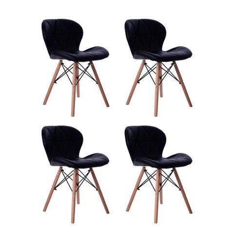 Kit 04 Cadeiras Estofada Jantar Charles Eames Eiffel Slim Wood Confort Preto
