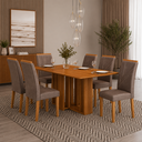 Ver imagem 1 de Conjunto Sala de Jantar Mesa Amanda 6 Cadeiras Miami Yescasa Marrom/Cinamomo/Camurça