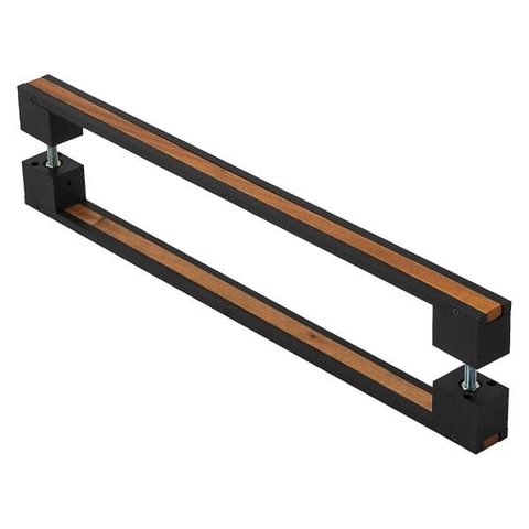 Puxador de Porta de Entrada Preto Fosco com Madeira 60cm
