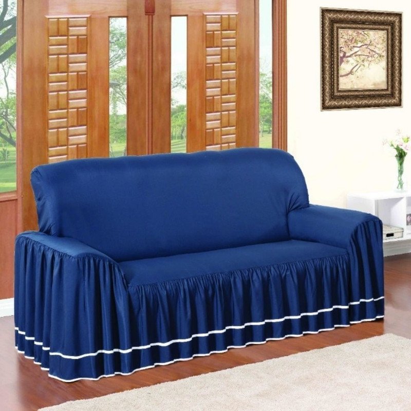 Forro de Sofa para Sala Dalila 3 Lugares Azul Malha Exclusiva