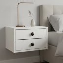 Ver imagem 1 de Mesa Cabeceira Suspensa Retrô 40cm com 2 Gavetas MDF 15mm Branco Mesa de Cabeceira Montada Puxador m