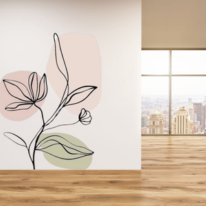 Adesivo de Parede Flor Ramos Rosa e Verde Tons Pastel