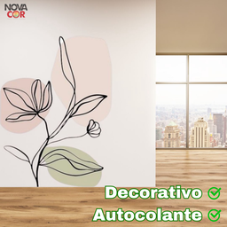 Adesivo de Parede Flor Ramos Rosa e Verde Tons Pastel - 3