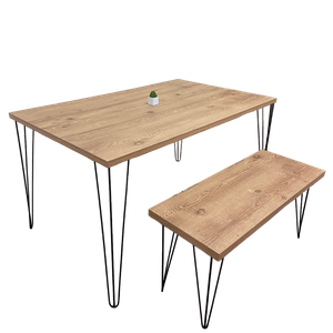 Mesa de Jantar 4 Lugares Industrial Rústica com 1 Banco