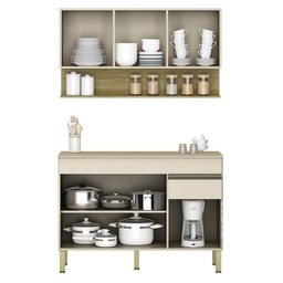 Armário de Cozinha e Balcão com Tampo 150cm Lina K02 Vanilla/Freijó - Mpozenato - 3