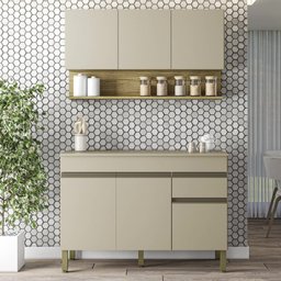 Armário de Cozinha e Balcão com Tampo 150cm Lina K02 Vanilla/Freijó - Mpozenato - 2