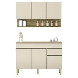 Armário de Cozinha e Balcão com Tampo 150cm Lina K02 Vanilla/Freijó - Mpozenato - 1