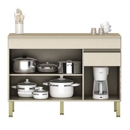 Armário de Cozinha e Balcão com Tampo 150cm Lina K02 Vanilla/Freijó - Mpozenato - 8