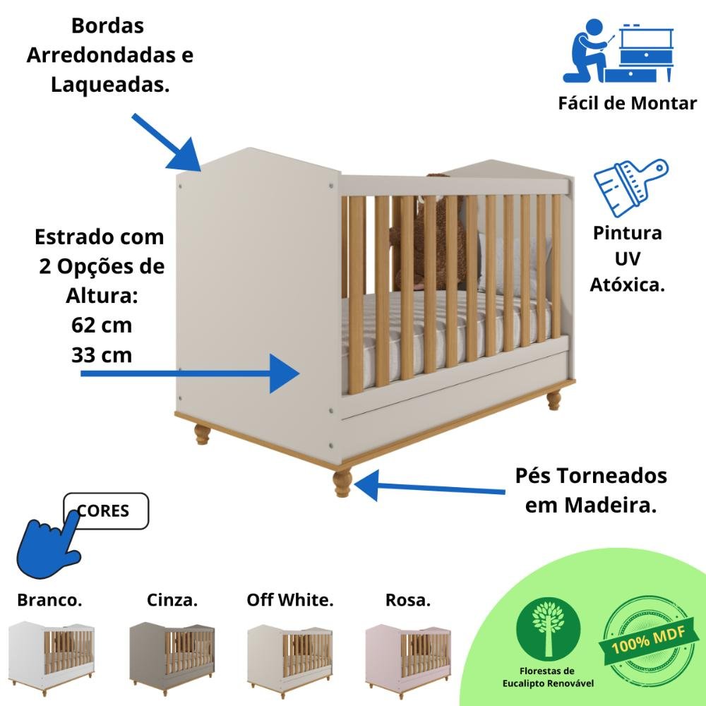 Berço Americano 100% Mdf 3 em 1 Mini Cama Montessoriana Off White - 4